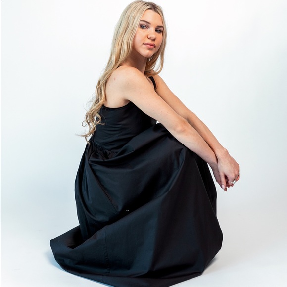 BLACK COCKTAIL DRESS, Square Neck, Elegant Cotton Minimalist Black Sleeveless - Picture 6 of 8